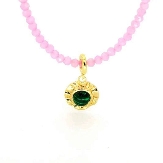 Vintage Colorful Necklace with French Crystal Glass Beads - Devil's Eye Moon Geometric Jewelry USA - Gloss&Glamorous