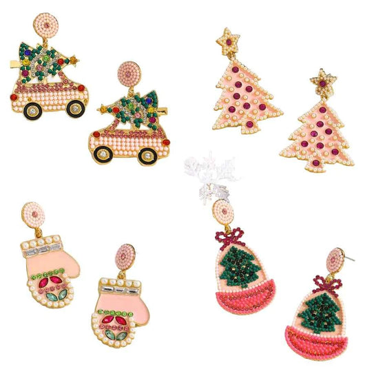 Christmas Tree Drop Earrings - Colorful Crystal Statement Holiday Jewelry