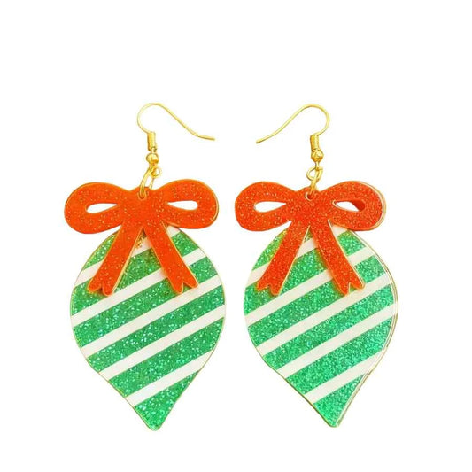Red & Green Sequin Bow Earrings - Festive Christmas Party Statement Jewelry
