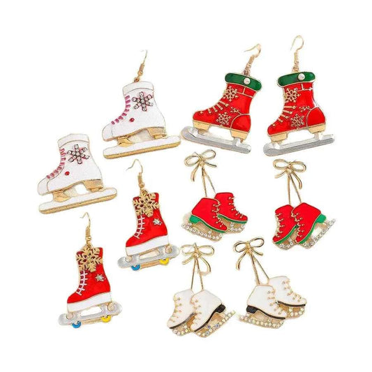 Christmas Style Ice Skating Shoe Stud Earrings Fashionable Vintage Diamond